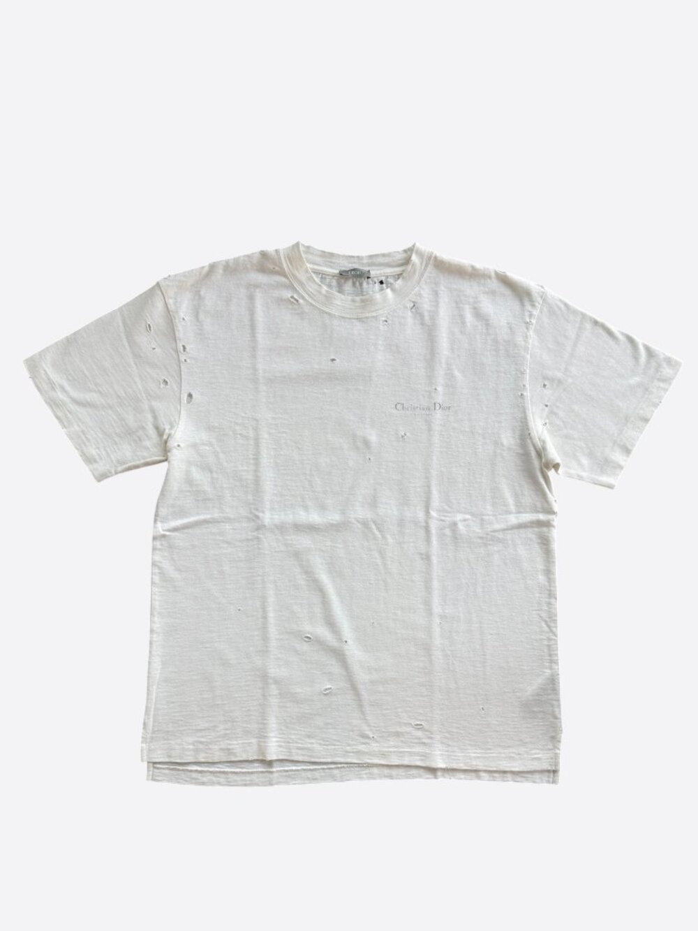 Dior White & Grey Couture Logo Distressed T-Shirt